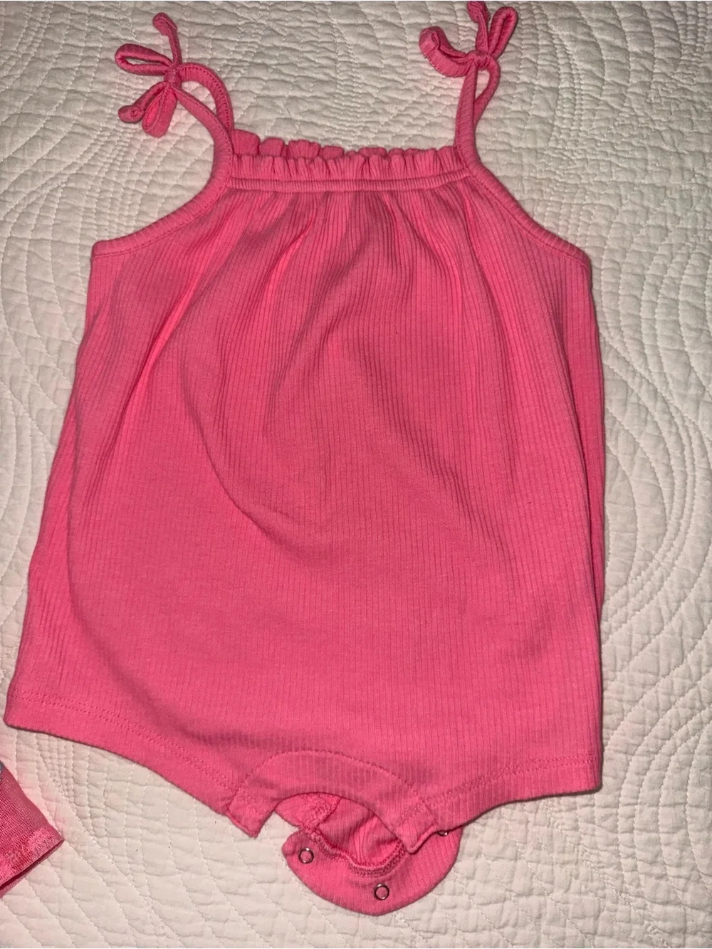 Pink Tank Romper with Embroidered Floral Skirt 12-18 Months